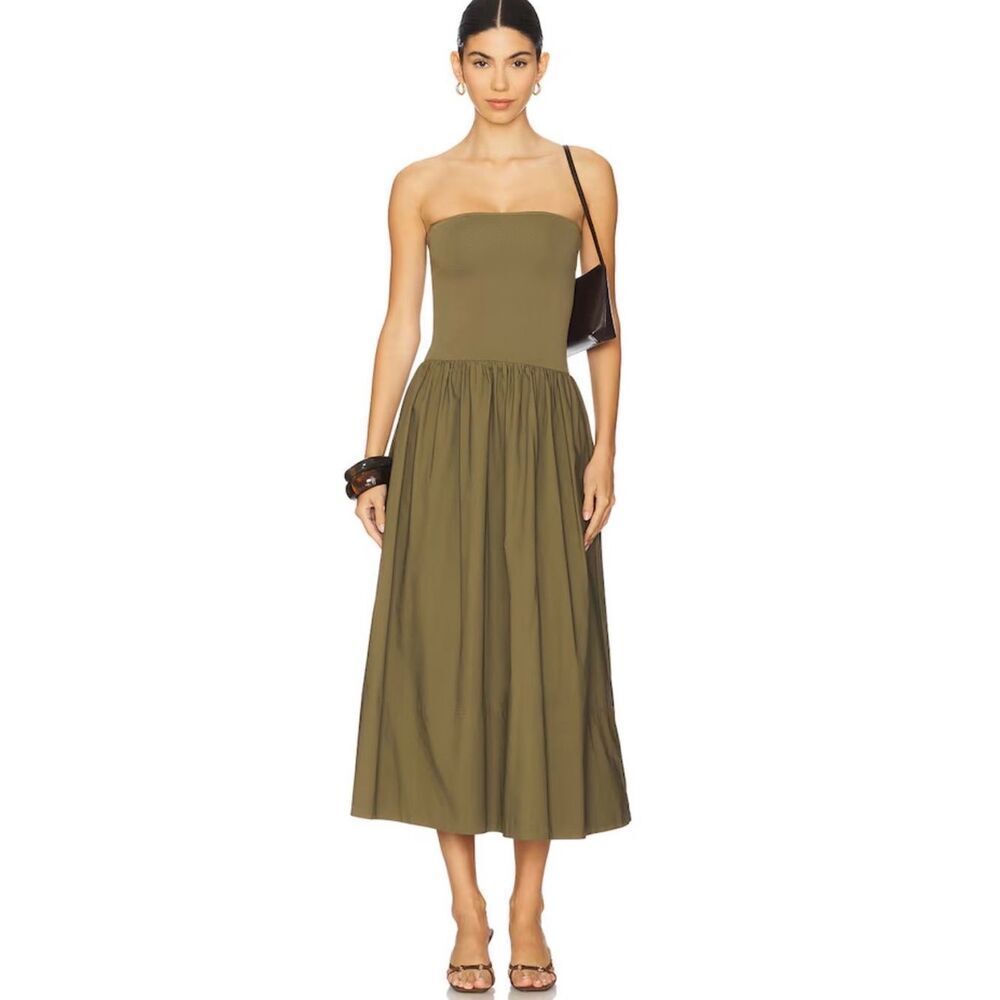 NWT Pistola Mavo Tube Top strapless Dress in Rich Olive size Medium w Pockets